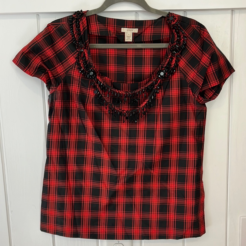 J Crew size 4 red plaid blouse